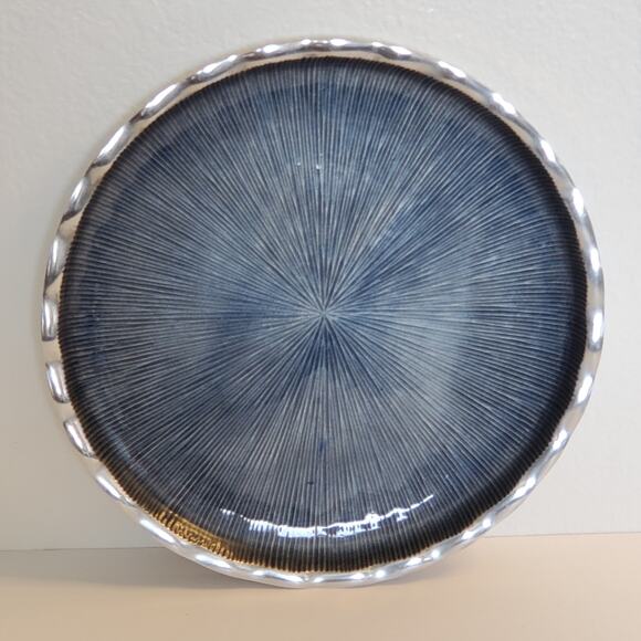 Simply Designz Enamel Cake Plate  Blue Aluminum Enamel Round Fluted Platter 11" - Picture 5 of 9